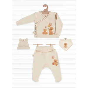 Tiny Lamb Tinylamb Fluffy Bear Organik Pamuk Penye Yeni Doğan Mini Set Patikli Pijama ve Uzun Kollu Kruvaze - 4 Parça