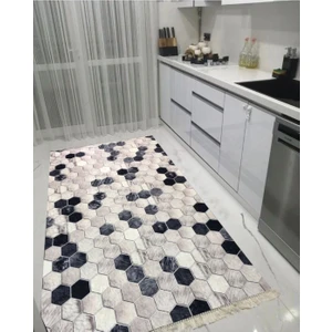 STY Home Küp Kaymaz Tabanlı Yıkanabilir Halı Kilim Yolluk Dijital Baskı Gri 47