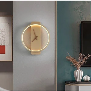 Modern Dekoratif Işıklı Duvar Saati Aplik 220V 3000K Bronz