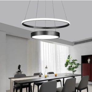 Modern LED Dekoratif Halka Sarkıt Avize Q.60+40CM Siyah 3000K