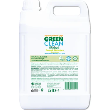 Green Clean Organik Portakal Yağlı Bitkisel Bulaşık Deterjanı 5 Lt ELDE