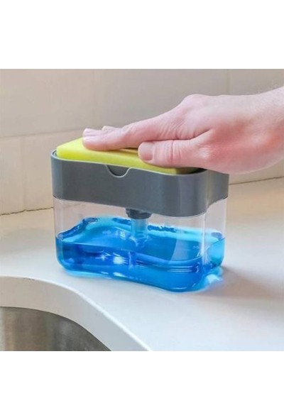Star Plus Sıvı Bulaşık Deterjan Hazneli Pompa Sıvı Sabunluk Sünger Pompası+Bulaşık Süngeri