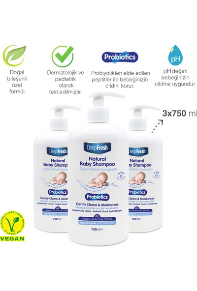 Deep Fresh Probiyotik Doğal Bebek Şampuanı 3 x 750 ml