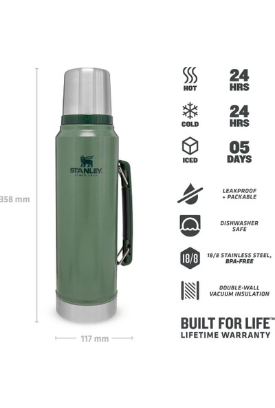 Stanley 1L Classic Legendary Bottle Hammertone Termos 10-08266-001