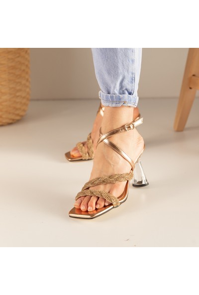 Gardinya Shop Mükemmel Tasarımlı Taşlı Kadın Topuklu Ayakkabı