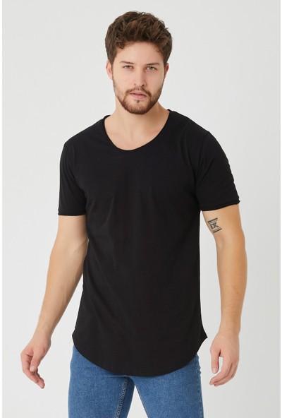 Serseri Jeans Erkek Siyah Pis Yaka Salaş T-Shirt