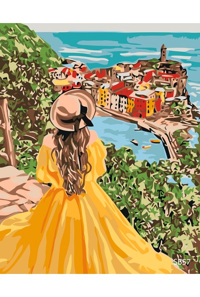 Hobby Go Sarı Çiçekli Kız Sayılarla Boyama Seti 45 x 55 cm Çerçevesiz Kanvas Bez HB57