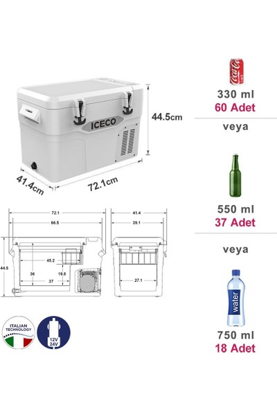 Iceco YD42 12/24VOLT 42 Litre 3’ü 1 Arada Outdoor Kompresörlü Oto Buzdolabı