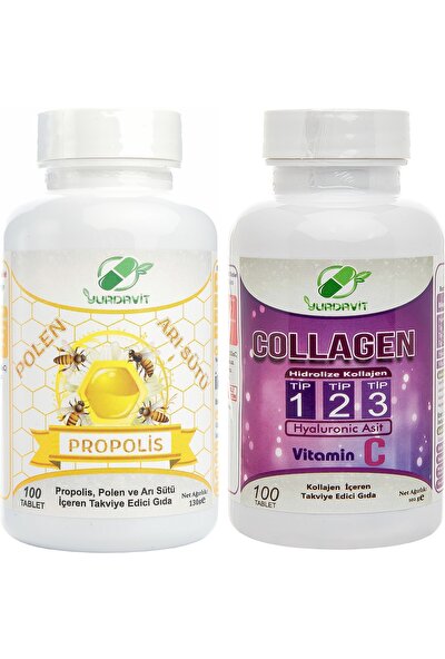 Yurdavit Set 100 Tablet Propolis Polen Arı Sütü Hidrolize Collagen Tip 1-2-3 Hyaluronic Acid