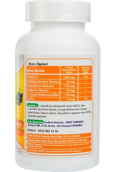 Yurdavit Vitamin C 1000 Mg 200 Tb Collagen Tip 1-2-3 900 Mg 200 Tb Propolis Polen Arı Sütü 100 Tb