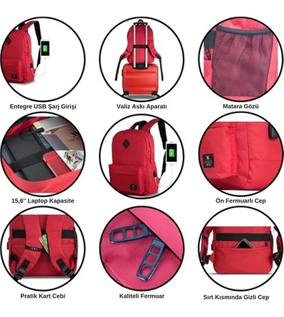 My Valice Smart Bag Specta USB Şarj Girişli Akıllı Sırt Çantası Siyah görsel 5
