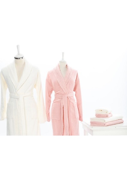 Özdilek - Pamuk Destan Aile Bornoz Seti Krem&pembe