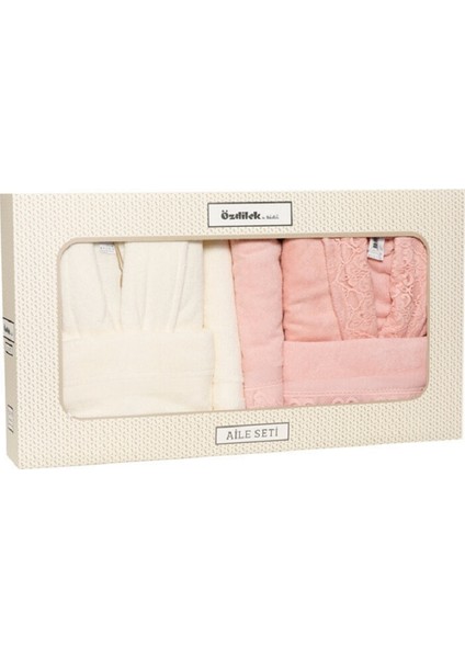 Özdilek - Pamuk Destan Aile Bornoz Seti Krem&pembe fiyatları