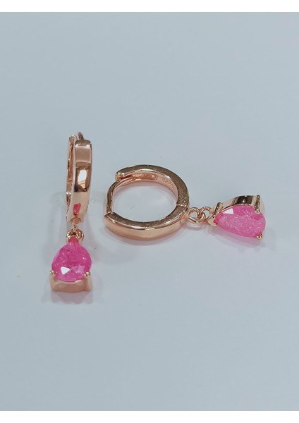 Gümüş Roze Açık Pembezirkon Taşlı Küpe