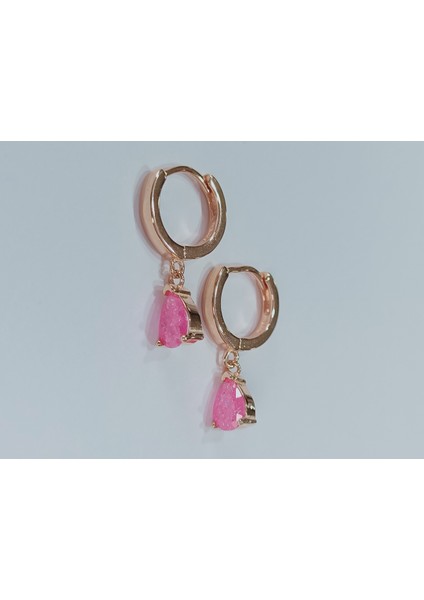 Gümüş Roze Açık Pembezirkon Taşlı Küpe