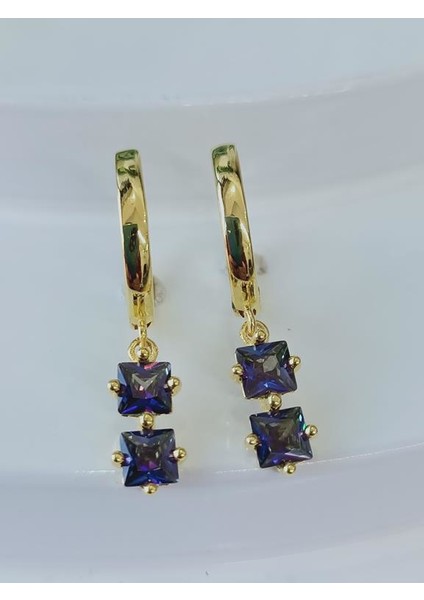 Gümüş Mistik Topaz Taşlı Altınyaldızlı Küpe