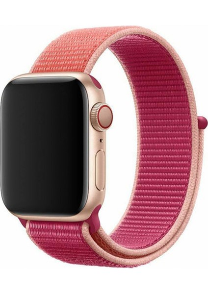 Coverzone Apple Watch 44MM Uyumlu Saat Kayışı Hasır Örme Kordon Pomegrenate