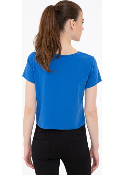 Kadın Saks Crop Top Tişört 50243096-VR045 fırsatları