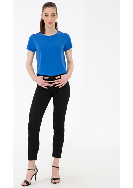 Kadın Saks Crop Top Tişört 50243096-VR045 indirimleri