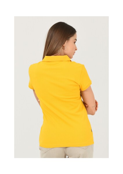SHAVER Sarı Polo Yaka Nakışlı Kadın Tshirt