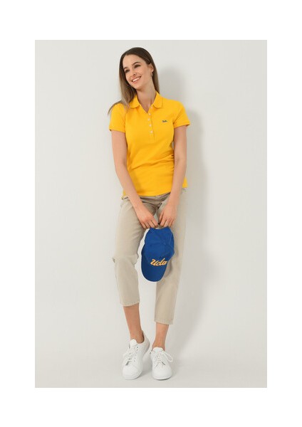 SHAVER Sarı Polo Yaka Nakışlı Kadın Tshirt