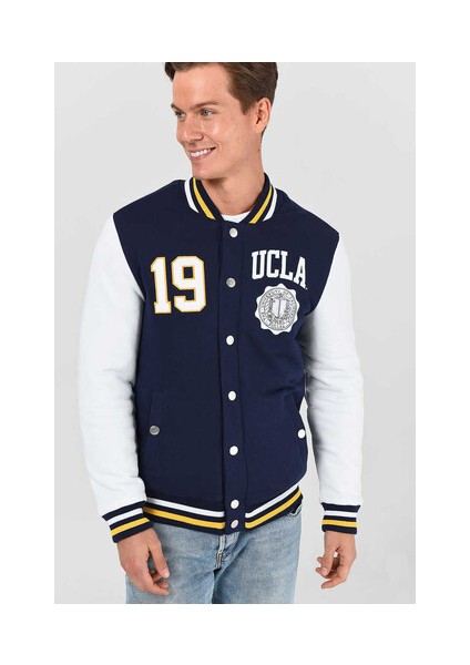 UPLAND Lacivert Çıtçıtlı Baskılı Erkek Mont