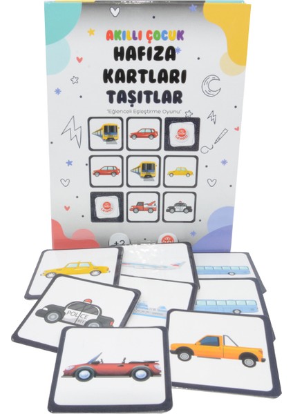 +2 Yaş Akıllı Çocuk Hafıza Kartları (Eğlenceli Eşleştirme Oyunu) - Taşıtlar