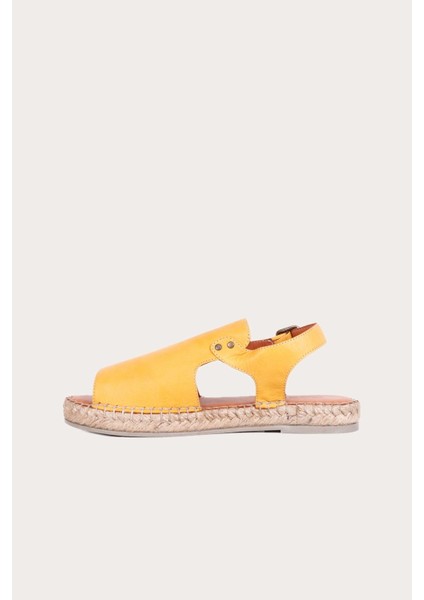 Sarı Deri Kadın Espadril Sandalet