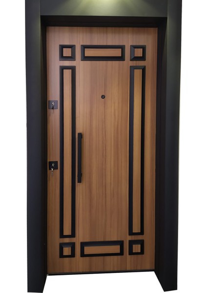 Statik Siyah Renk Kasalı Kabartmalı Desenli Model Daire Kapısı, Çelik Kapı, Villa Kapısı