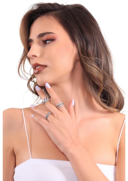 Kadın Antik Gümüş Kaplama Ayarlanabilir 3'lü Vintage Yüzük Seti fırsatları