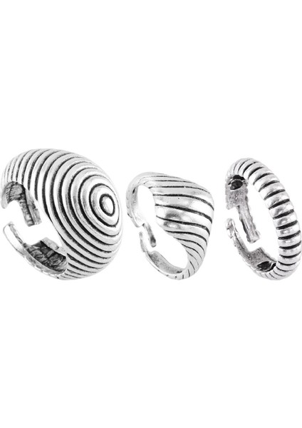 Kadın Antik Gümüş Kaplama Ayarlanabilir 3'lü Vintage Yüzük Seti