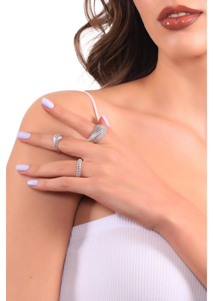 Kadın Antik Gümüş Kaplama Ayarlanabilir 3'lü Vintage Yüzük Seti modelleri