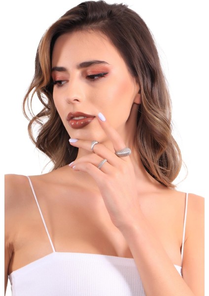 Kadın Antik Gümüş Kaplama Ayarlanabilir 3'lü Vintage Yüzük Seti fırsatları