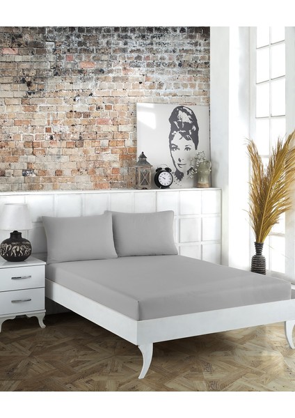 Çift Kişilik Lastikli Çarşaf Takımı Gri