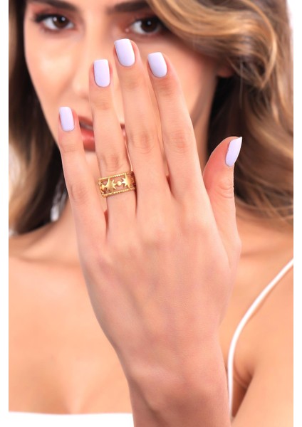 Kadın Altın Renk Kaplama Ayarlanabilir Yıldız Yüzük modelleri