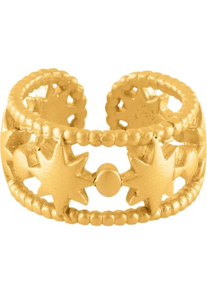 Kadın Altın Renk Kaplama Ayarlanabilir Yıldız Yüzük indirimleri