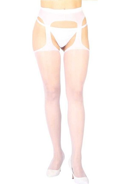 Özel ve Yan Bölgeleri Açık Transparan Beyaz Fantazi Külotlu Çorap TM1054