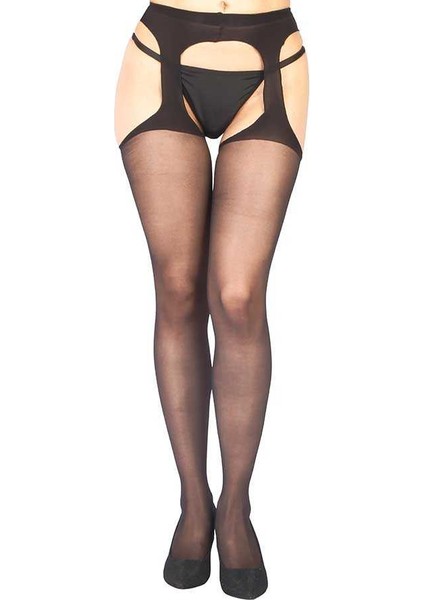 Siyah Seksi Özel Bölgesi Açık Fantazi Külotlu Çorap TM0367