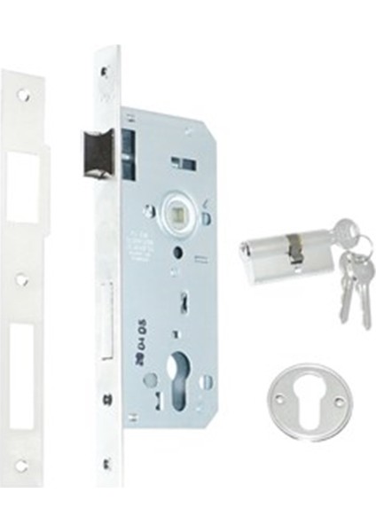 152 R40 Kale Standart Silindirli Daire Kilidi 40 mm Rozet Delikli - Nikel