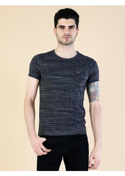 Slim Fit Bisiklet Yaka Örme Erkek Antra Melanj Kısa Kol Tişört Cl1032624