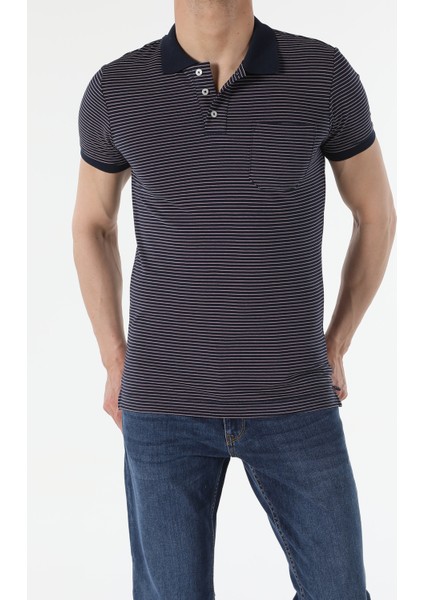 Slim Fit Yuvarlak Yaka Erkek Lacivert Kısa Kol Tişört