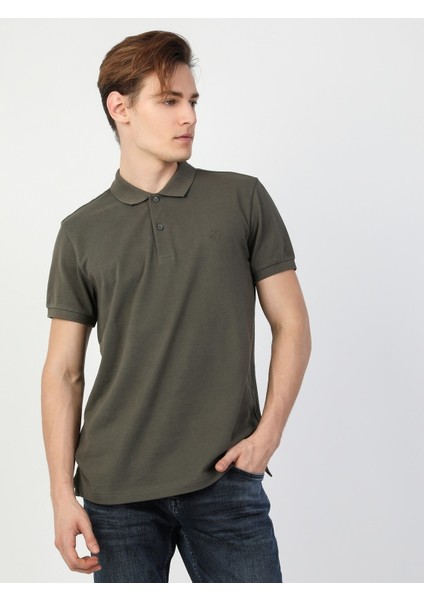 Colins Regular Fit Polo Yaka Erkek Haki Polo Kısa Kol