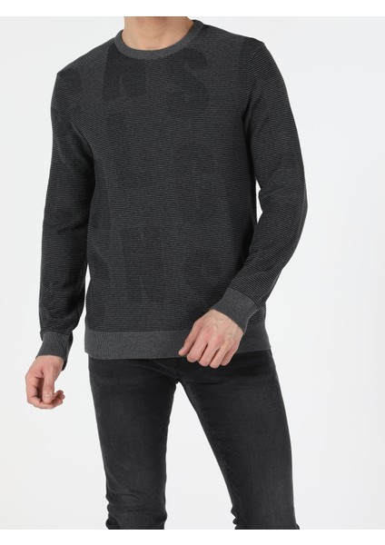 Slim Fit Yuvarlak Yaka Erkek Antrasit Kazak