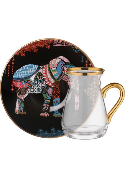 Elephant Siyah Kulplu 6 Kişilik Çay Seti