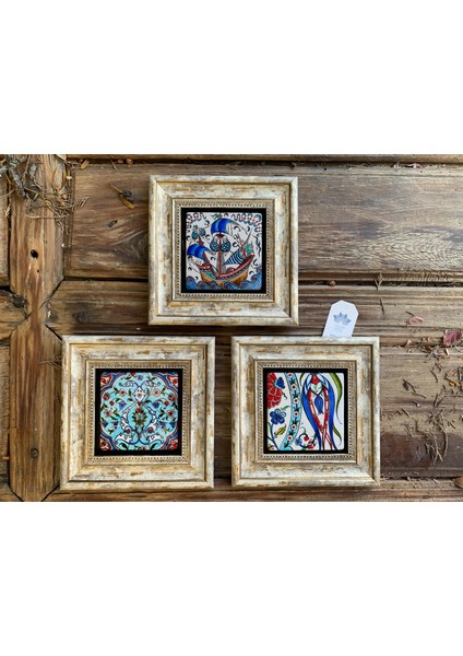 Decor Çerçeveli Taş Duvar Dekoru Tablo Pano 3'lü 20 x 20 cm