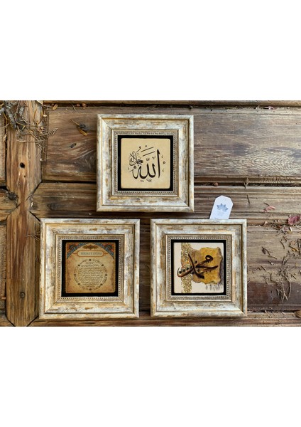 Çerçeveli Taş Baskılı Duvar Tablosu Seti ( 20 x 20 Cm) 3 Lü Set -Oscar Stone Decor