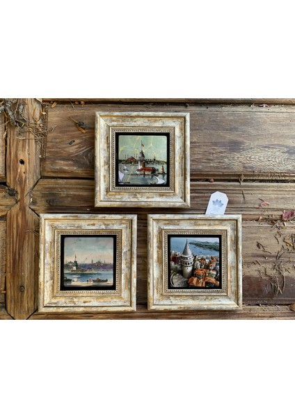 Ithal Çerçeveli Taş Baskılı Duvar Tablosu Seti ( 20 x 20 Cm) 3 Lü Set -Oscar Stone Decor