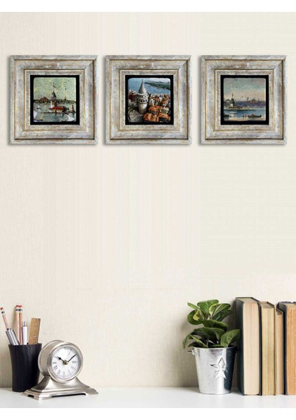 Ithal Çerçeveli Taş Baskılı Duvar Tablosu Seti ( 20 x 20 Cm) 3 Lü Set -Oscar Stone Decor fiyatları