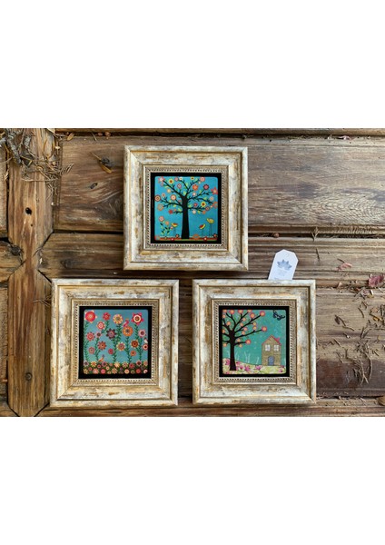 Ithal Çerçeveli Taş Baskılı Duvar Tablosu Seti ( 20 x 20 Cm) 3 Lü Set -Oscar Stone Decor