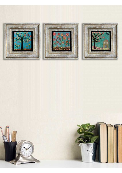 Ithal Çerçeveli Taş Baskılı Duvar Tablosu Seti ( 20 x 20 Cm) 3 Lü Set -Oscar Stone Decor fiyatları